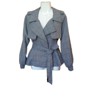 Forever 21 Plaid Tie Waist Short Trench Blazer